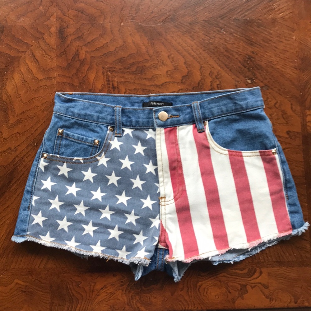 American Flag Denim Shorts